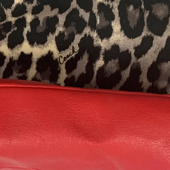 *SOLD* Coach Leopard Print & Red Hobo Bag, Trimmed w/ Leather, Red Tan & Black - Picture 5 of 13